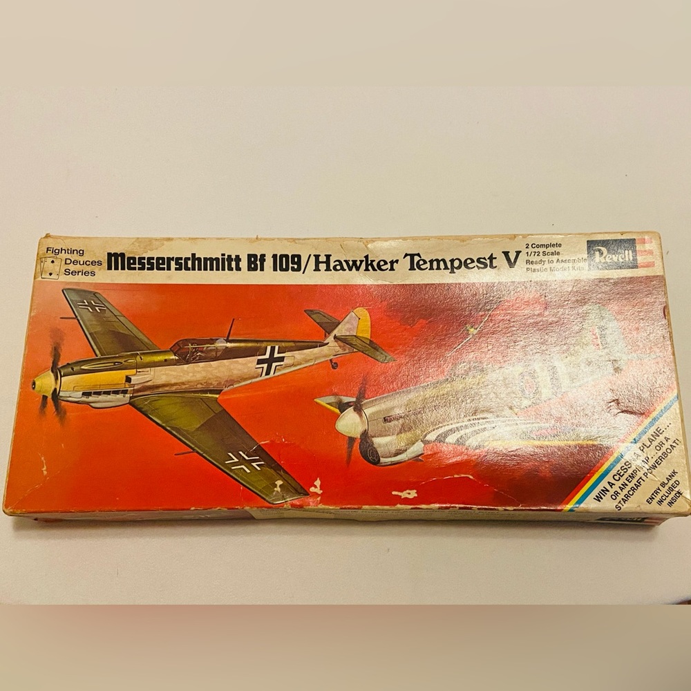 Revell 1969 MESSERSCHMITT Bf 109/Hawker Tempest V Model Kit. Sold as pictured